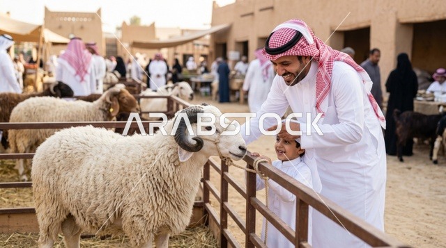 أب سعودي وابنه في سوق المواشي لشراء أضحية عيد الأضحى
