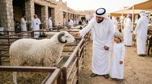 Saudi Father and Son Buying Eid Sacrifice Sheep