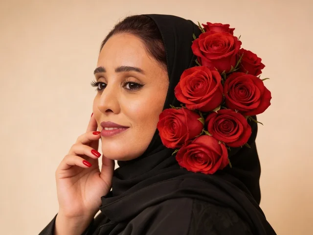 Saudi Woman in Hijab with Red Roses Portrait