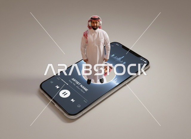 هولوغرام رقمي لرجل سعودي على واجهة موسيقى الهاتف