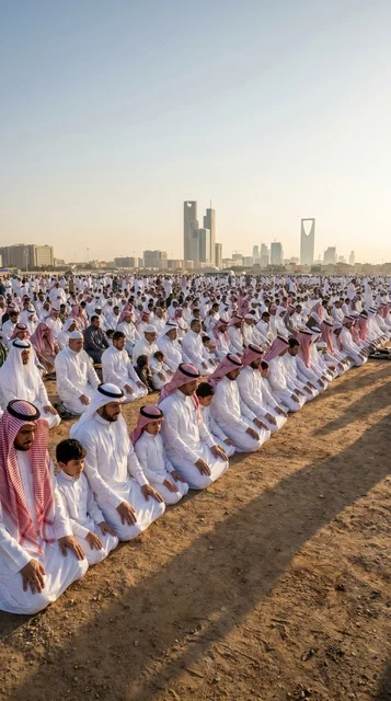 صلاة عيد الأضحى في الرياض السعودية مع أفق المدينة