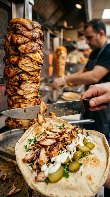 Chicken Shawarma Preparation in Arabic Restaurant