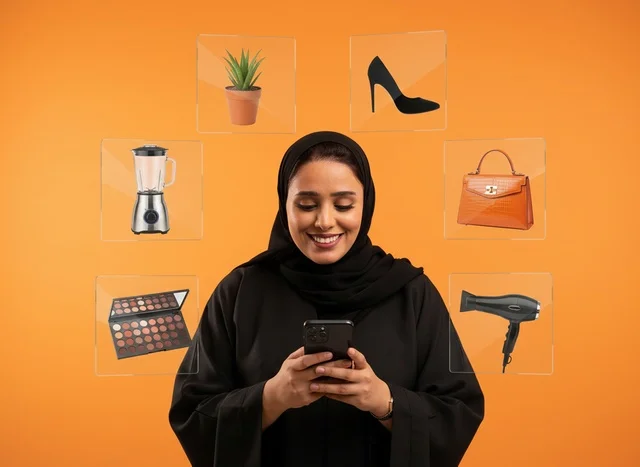 تسوق امرأة سعودية عبر الإنترنت باستخدام الهاتف الذكي