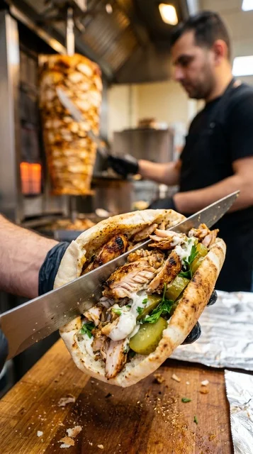 Chicken Shawarma Sandwich in Arabic Restaurant Kitchen