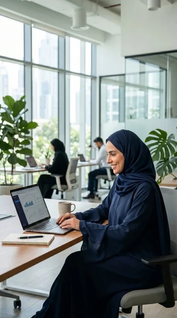 Arab Businesswoman in Modest Attire Working in Office