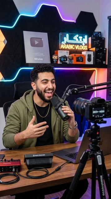 Arab Content Creator Recording Podcast in Professional Studio