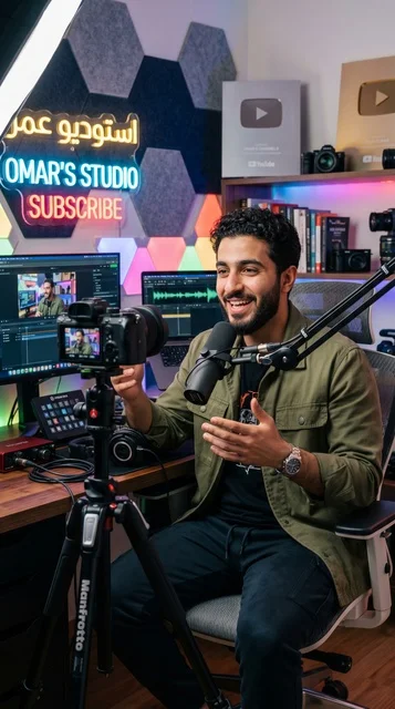 Arab Content Creator Recording Podcast in Studio