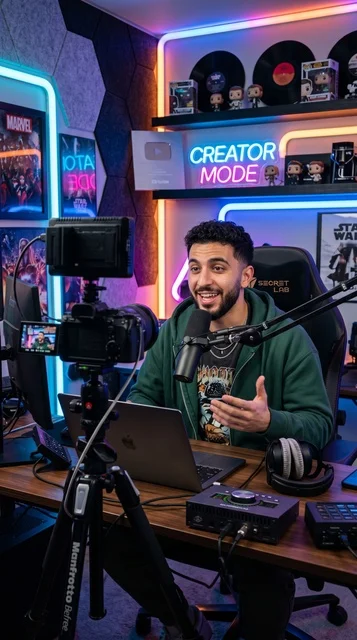 Arab Content Creator Recording Podcast in Professional Studio
