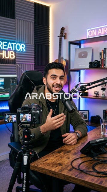 Professional Arabic Content Creator Recording Podcast