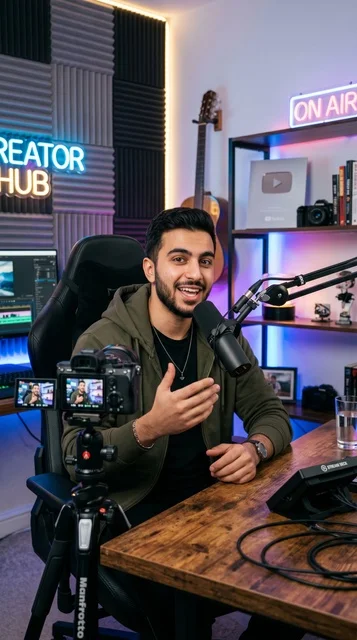 Professional Arabic Content Creator Recording Podcast