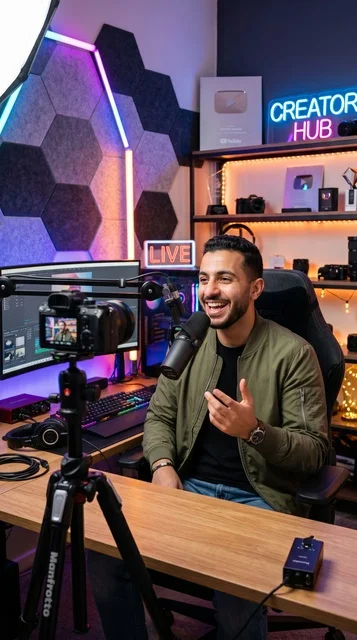 Arab Content Creator Recording Podcast in Studio