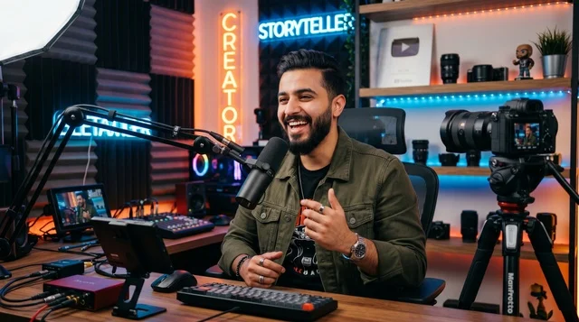 Arabic Content Creator Recording Podcast in Studio