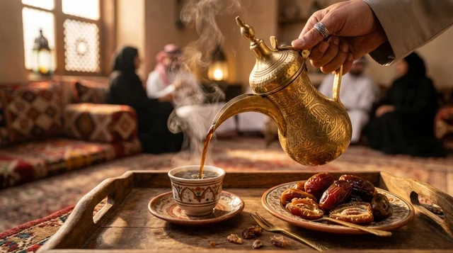 Traditional Saudi Arabic Coffee and Dates in Majlis