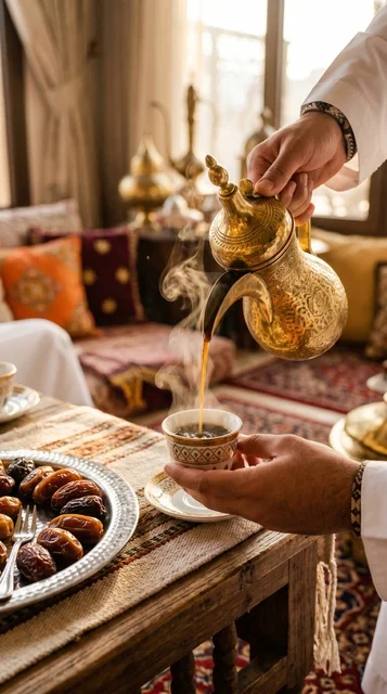 Traditional Saudi Arabic Coffee Pouring in Majlis
