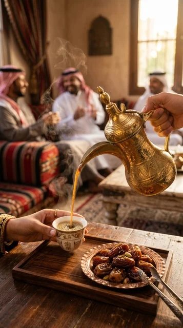 Traditional Saudi Arabic Coffee Pouring in Majlis Traditional Saudi Arabic Coffee Pouring in Majlis