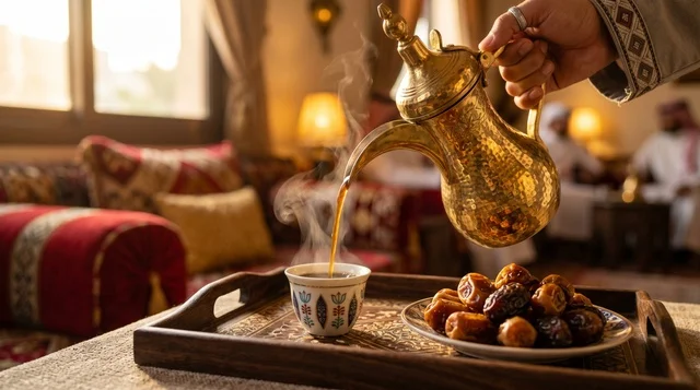 Traditional Saudi Arabic Coffee Pouring in Majlis