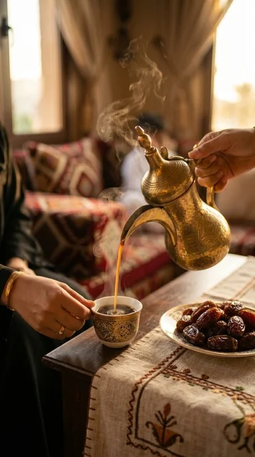 Traditional Saudi Arabic Coffee Pouring in Majlis