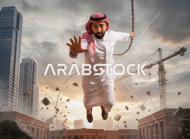 رجل سعودي يقفز في موقع بناء وسط المدينة
