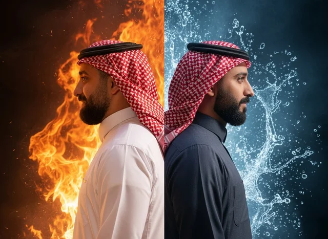 رجل سعودي بين عنصري النار والماء