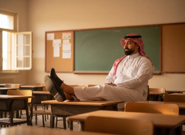 رجل سعودي بالزي التقليدي داخل فصل دراسي