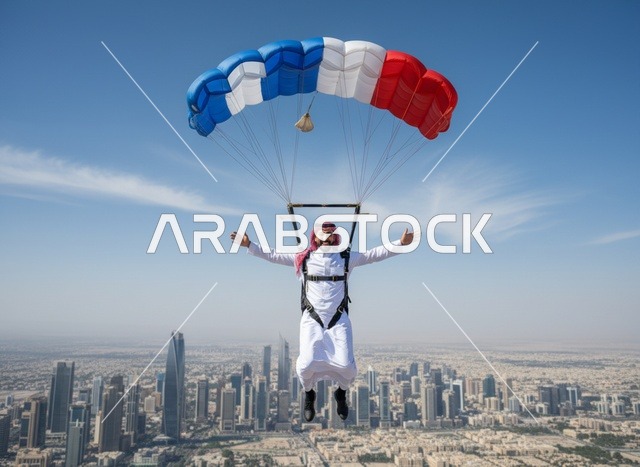 رجل سعودي يقفز بالمظلة فوق مدينة الرياض بإطلالة جوية