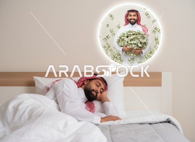 رجل سعودي ينام ويحلم بالمال والثراء