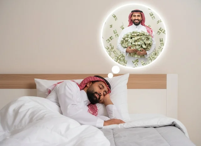Saudi Man Sleeping and Dreaming of Money and Wealth