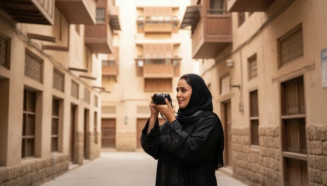 Saudi Woman Photographer in Traditional Heritage District