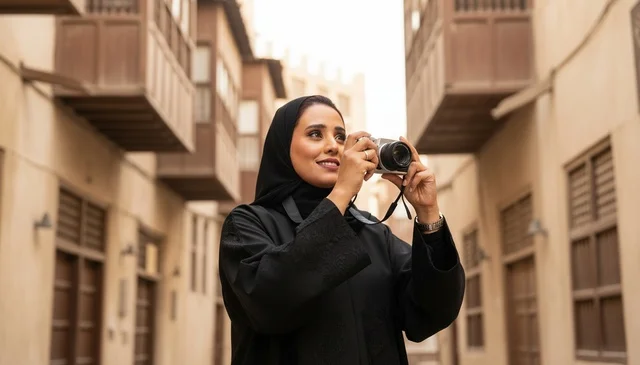 Saudi Woman Photographing Al Balad Historical Jeddah
