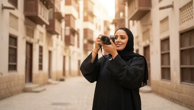مصورة سعودية في حي البلد التاريخي بجدة