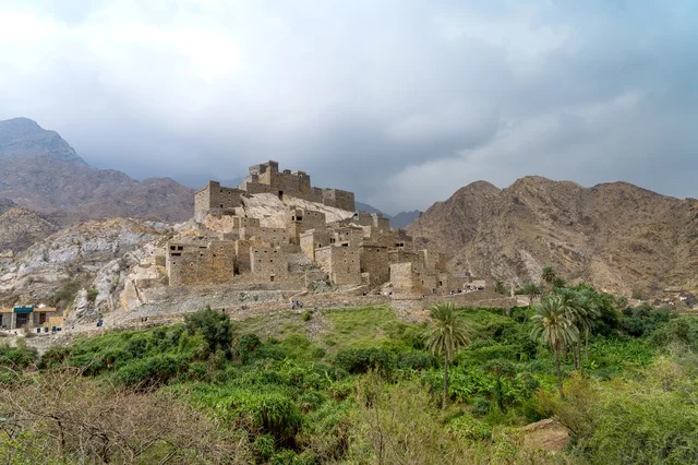 Ancient Stone Village in Saudi Arabian Mountain Landscape