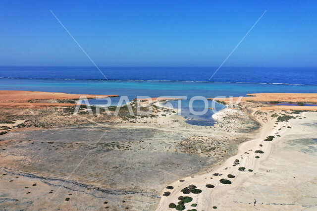An aesthetic image of Zubaydah Island, which is located in the Red Sea in the Tabuk region, northwest of the Kingdom of Saudi Arabia, historical tourist attractions in Saudi Arabia, Zubaydah Island, the islands of the Tabuk region, the Red Sea islands, to