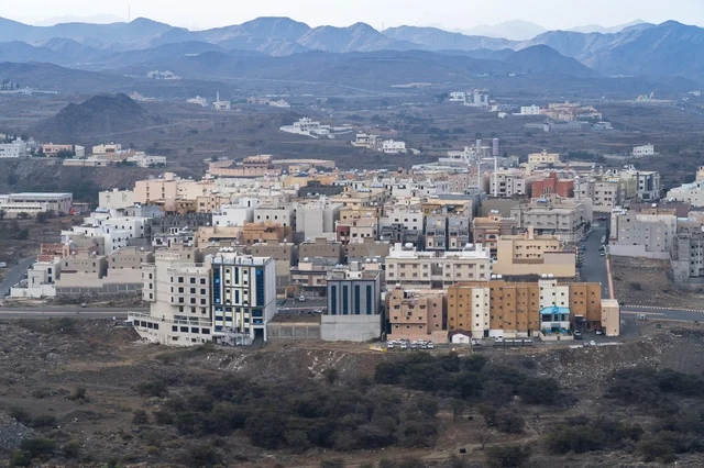 Aerial View of Mountain Town and Architecture
