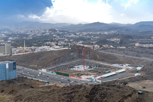 Construction Site and Highway in Mountainous Saudi City