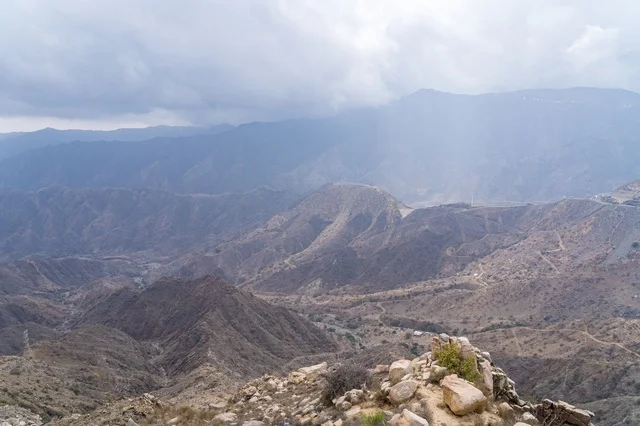 Rugged Mountain Landscape and Peaks under Overcast Sky