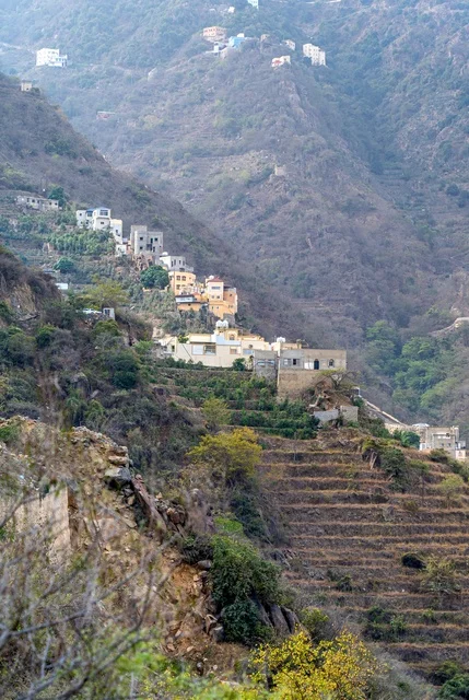 Traditional Mountain Village with Agricultural Terraces