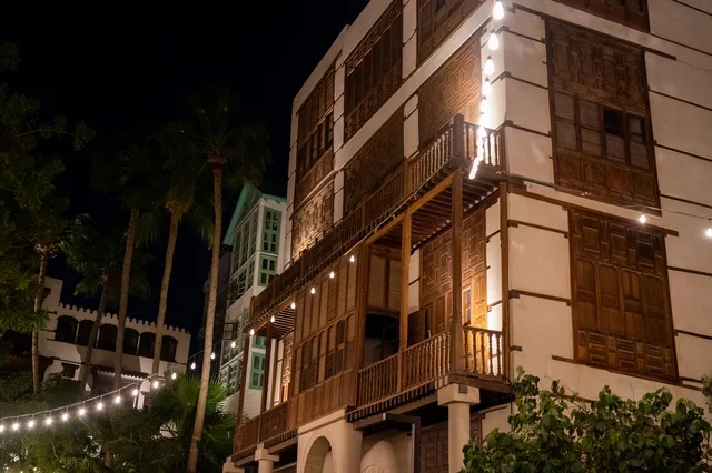 Traditional Hijazi Architecture in Al-Balad Jeddah at Night