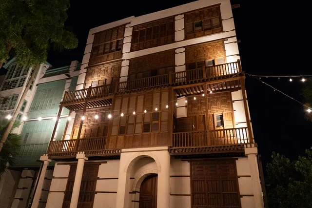 Traditional Hejazi Building in Jeddah Al-Balad at Night Traditional Hejazi Building in Jeddah Al-Balad at Night