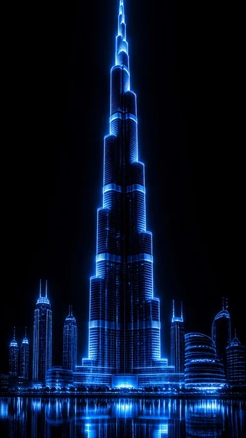 Burj Khalifa Dubai Cyberpunk Anime Style Neon Art