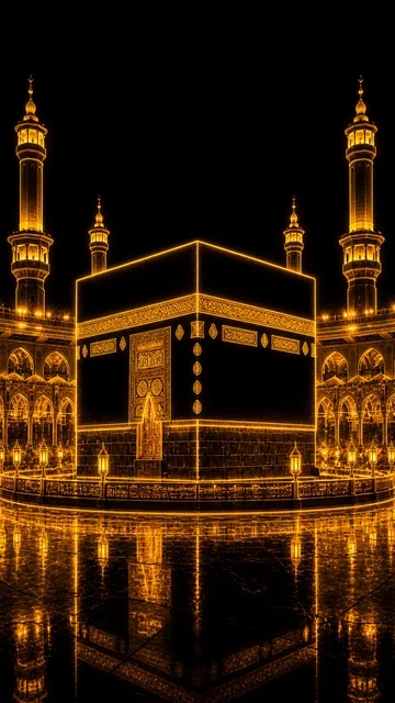 الكعبة المشرفة في مكة بتصميم نيون مستقبلي