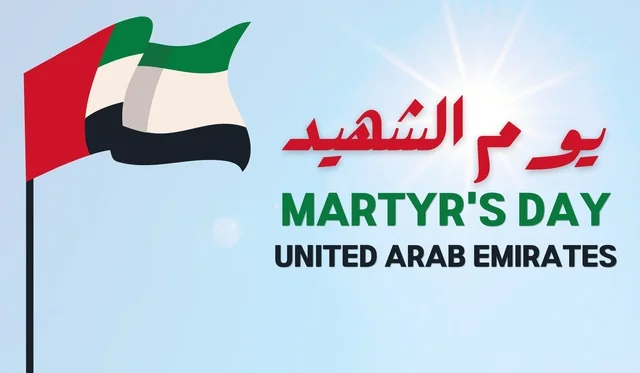 UAE Martyr's Day Illustration with Flag and Sun Rays