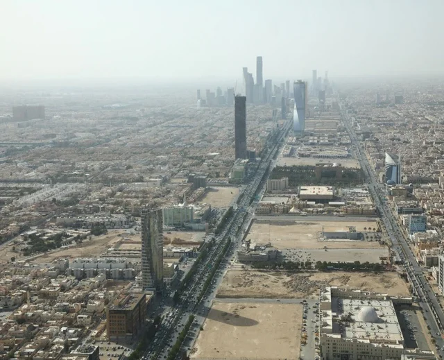 Riyadh Skyline and King Fahd Road Aerial Cityscape