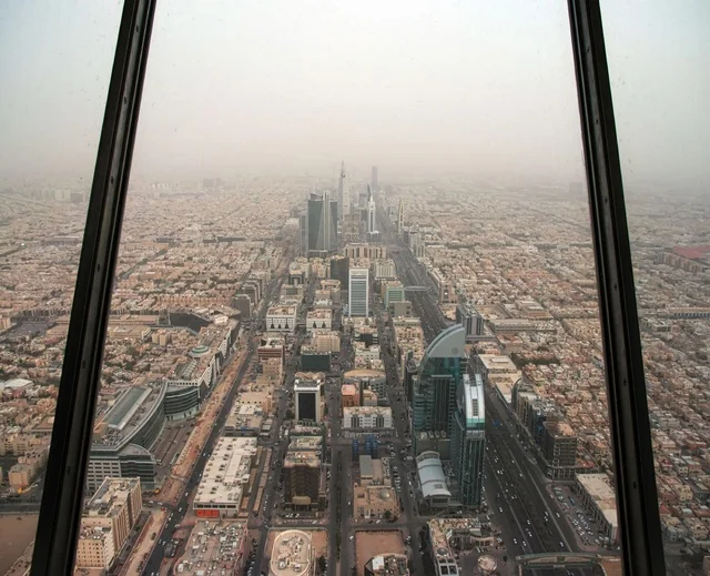 Riyadh City Skyline Aerial View Through Window