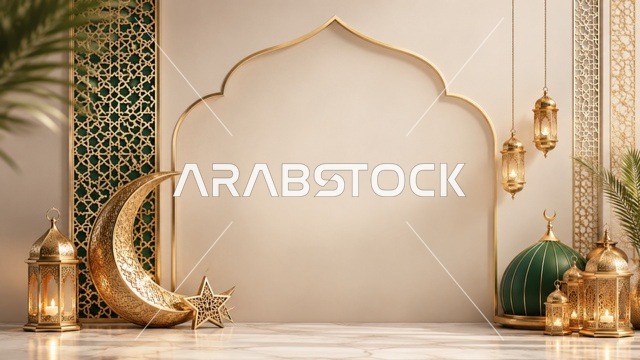 ديكورات رمضان وعيد الفطر مع فوانيس ذهبية