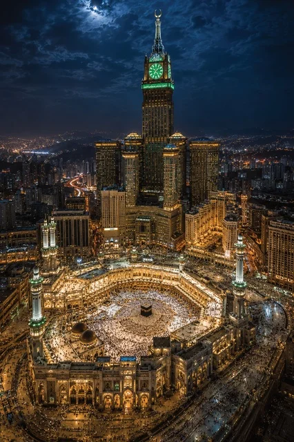 Masjid al-Haram and Kaaba Makkah Night Aerial View
