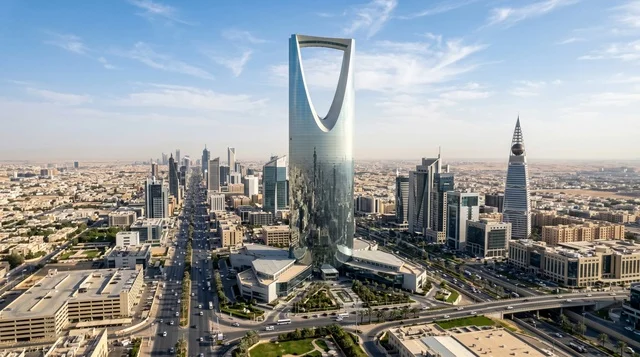 أفق مدينة الرياض الحديثة وبرج المملكة في السعودية