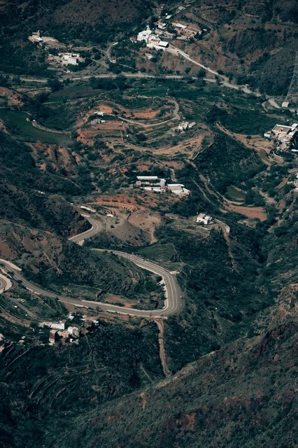 Aerial View of Winding Mountain Roads in Abha