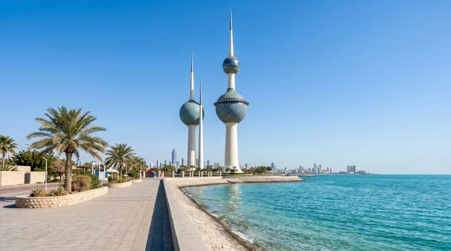 Kuwait Towers Skyline and Coastline in Kuwait City