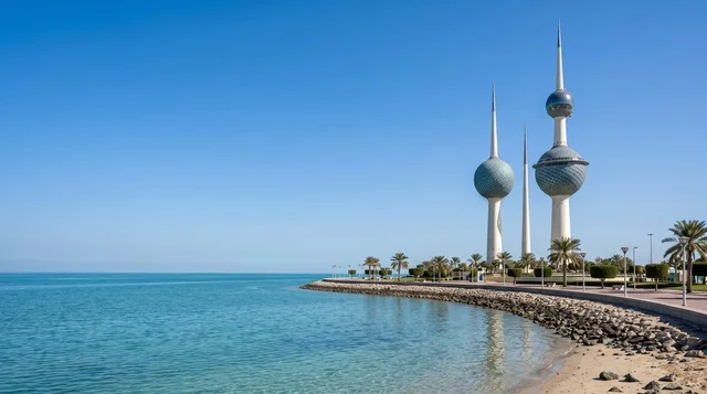 Kuwait Towers and Waterfront in Kuwait City Daylight