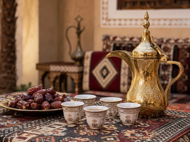 Traditional Arabic Coffee Dallah and Dates in Majlis